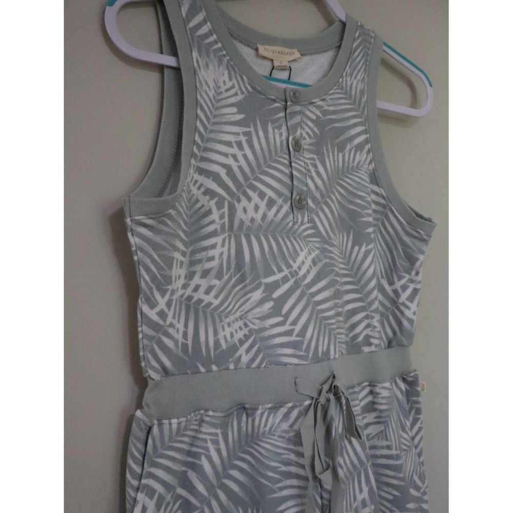 Tropical Summer Beach EcoThreads Romper S Sage Green Palm Leaf Henley Boho - Picture 7 of 10